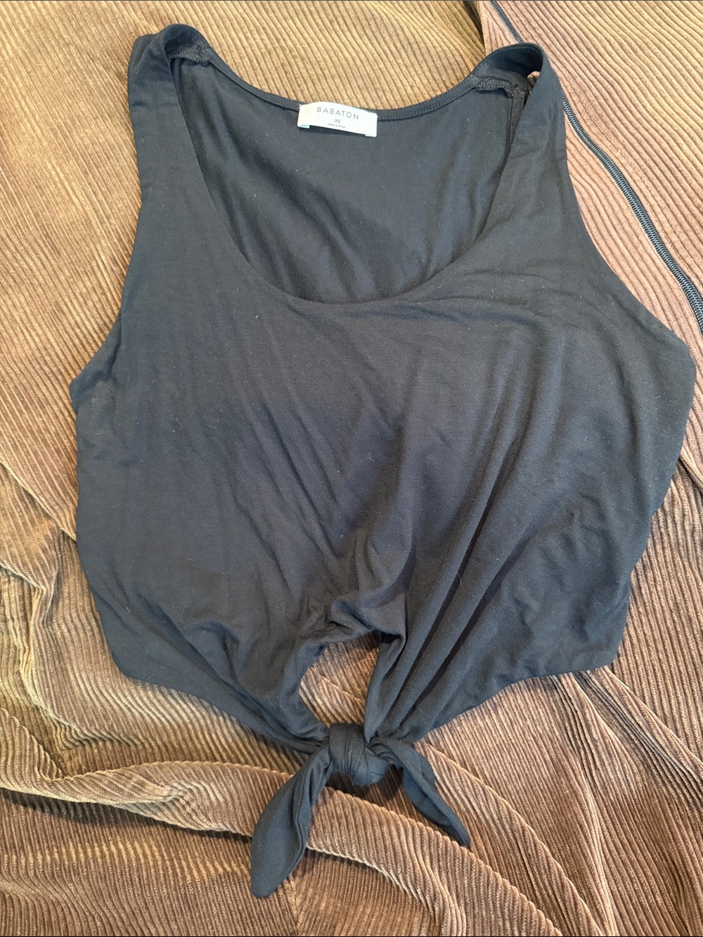 Babaton Black Front-Tie Crop Tank